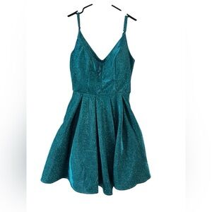 Blue sparkle pouf mini dress